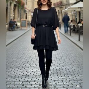 Lucy Love Black Semi-Sheer Puff Sleeve Tunic Dress